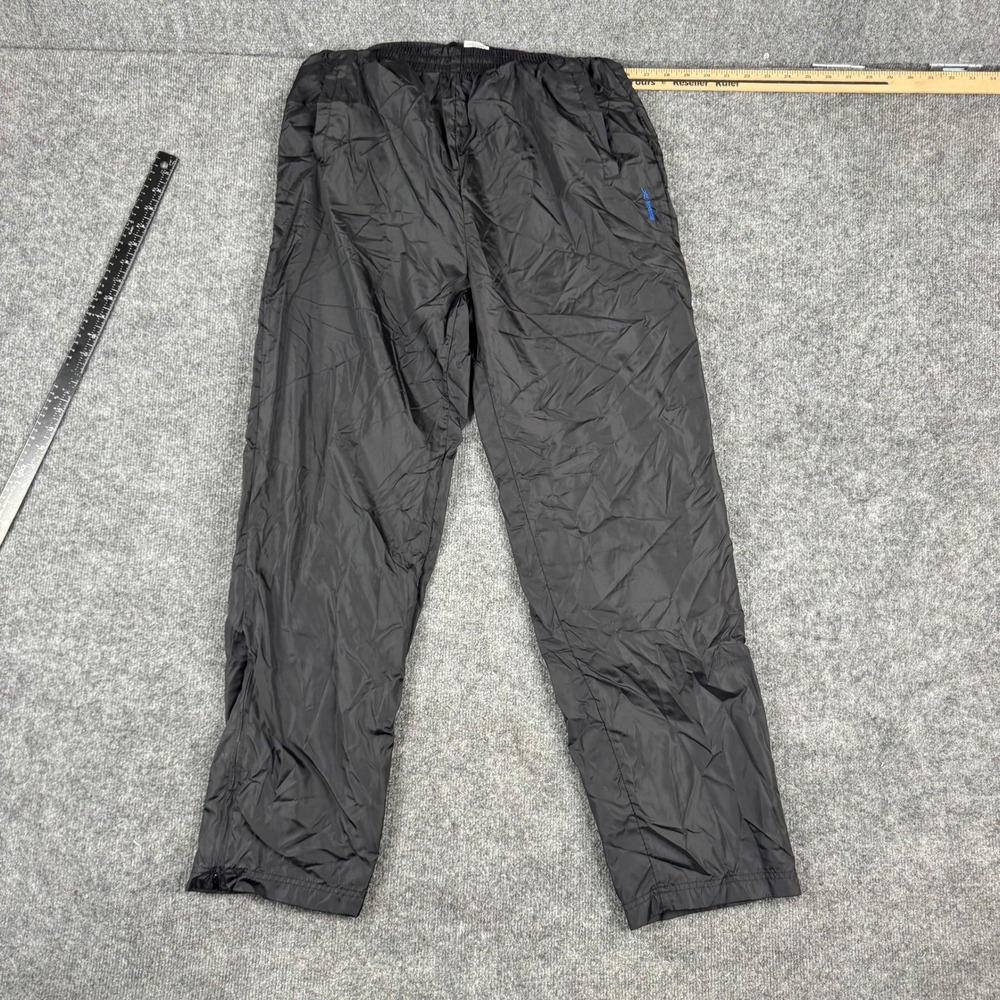 Reebok Track Pants Mens XL Black Nylon Athletic Windbreaker Joggers Pocketed